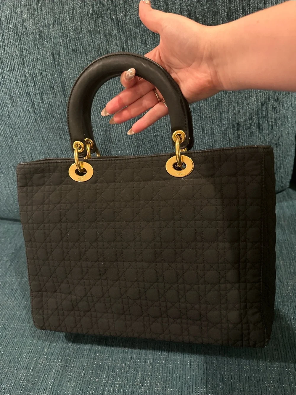 Dior Lady Bag - Vintage Black Canvas Top-Handle with Gold Hardware - Picture 3 of 5